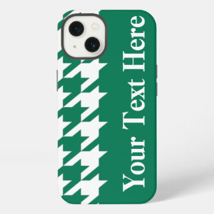 Etui iPhone 13 Émeraude Élégant Houndstooth avec texte personnali