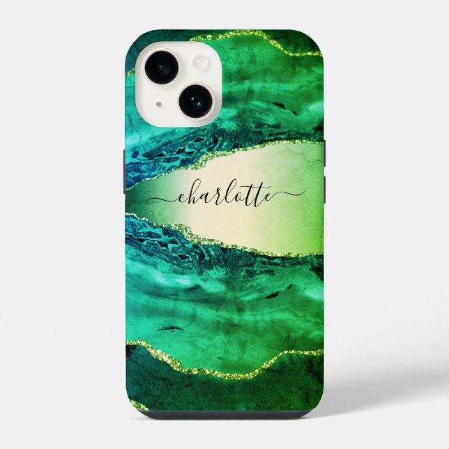Coque iPhone Émeraude vert agate nom de marbre (Verso)