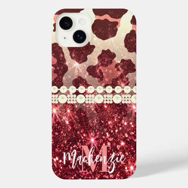 Coque iPhone Empreinte de léopard rose et Parties scintillant (Verso)