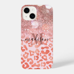Coque Pour iPhone 14 Empreinte de léopard rose Gold Parties scintillant