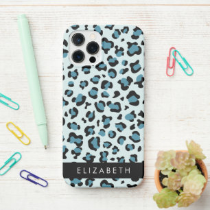 Coque iPhone 12 Pro Empreinte de léopard, Spots, Leopard Bleu, Votre N