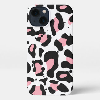Etui iPhone 13 Empreinte de léopard tendance rose et noir