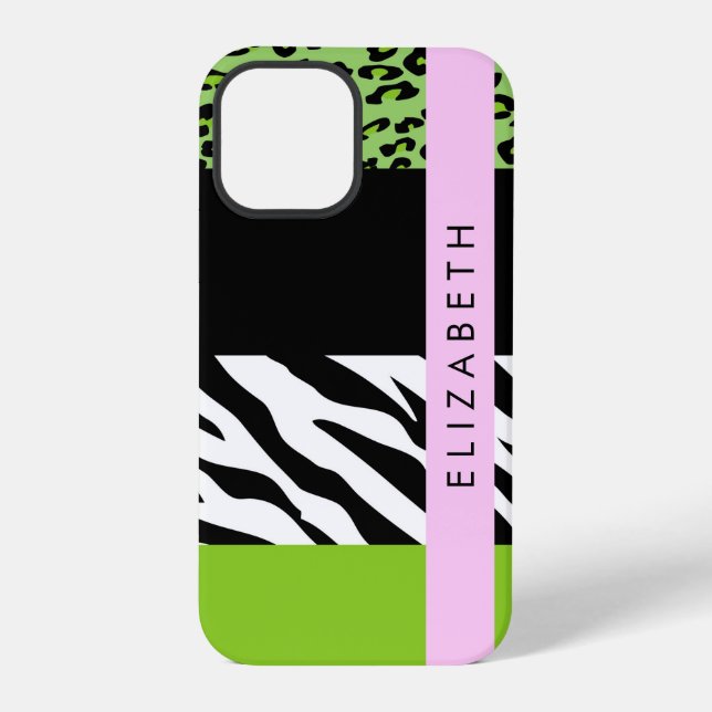 Coque iPhone Empreinte de léopard, Zebra Print, Vert, Votre nom (Verso)