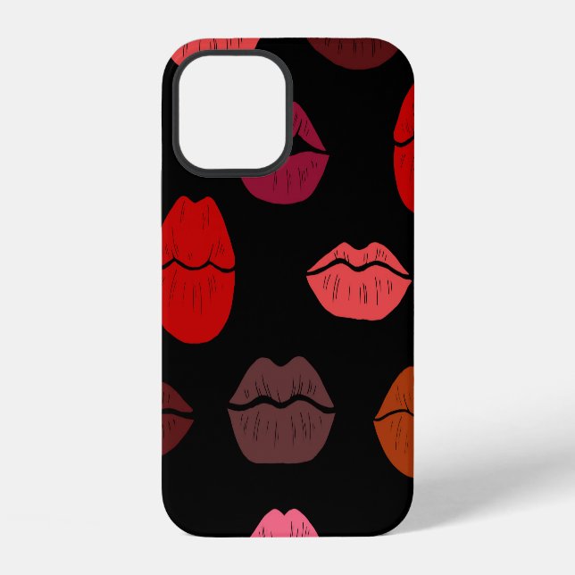 Coque iPhone Empreinte de lèvre, baisers rose rouge. (Verso)