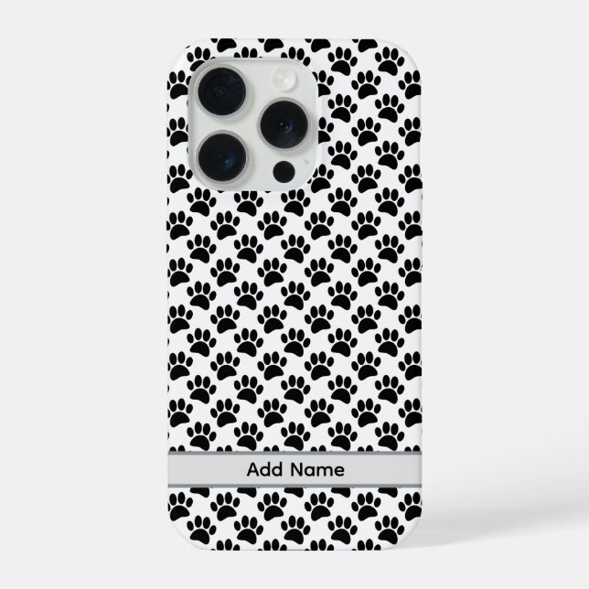 Coque iPhone Empreinte de Patte de Chien Minuscule en Noir et B (Verso)
