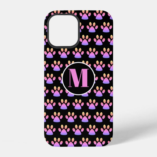 Coque iPhone Empreinte de patte rose monogramme (Verso)