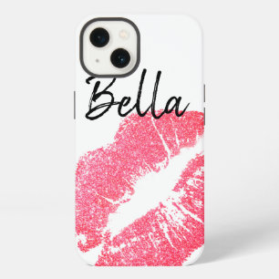 Etui iPhone 13 Empreinte de rouge à lèvres rose teinte noire blan
