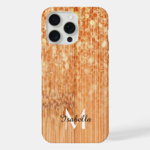Coque iPhone 15 Pro Max Empreinte en bois de bambou orange brillant Monogr