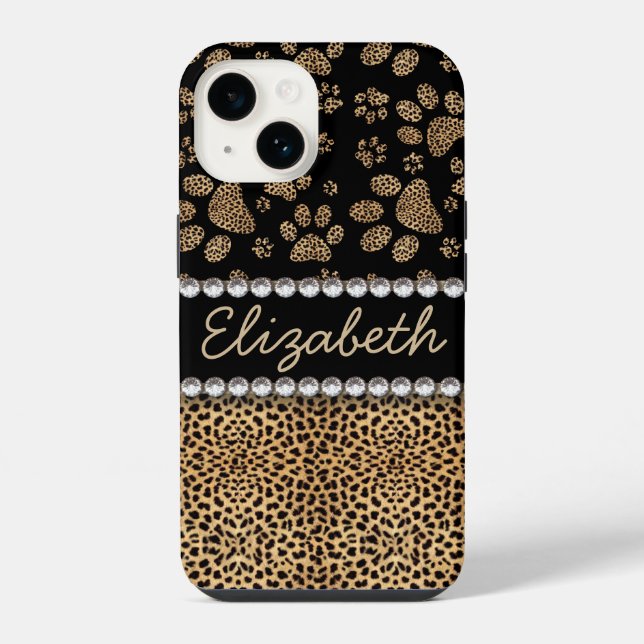 Coque iPhone Empreintes de patte de léopard en strass (Verso)