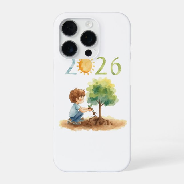 Coque iPhone En attendant 2026 – Garçon plantant un arbre pour  (Verso)
