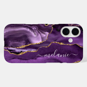 Coque iphone en marbre doré violet avec nom person
