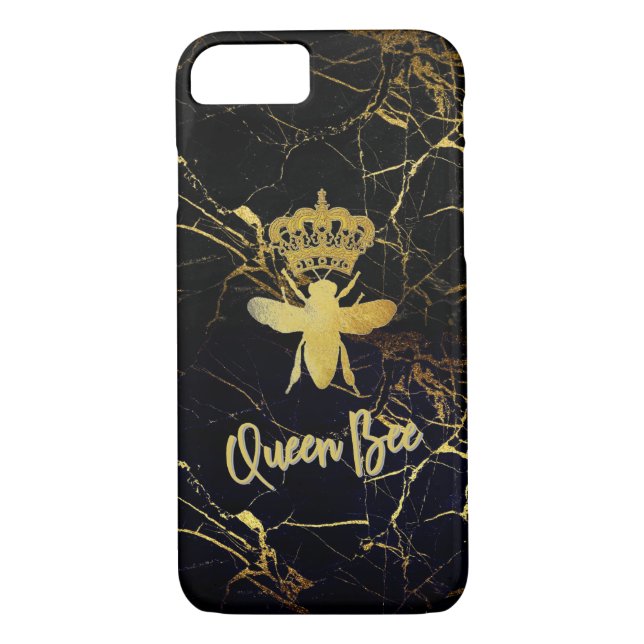 COQUE IPHONE en marbre noir et or de QUEEN BEE (Dos)