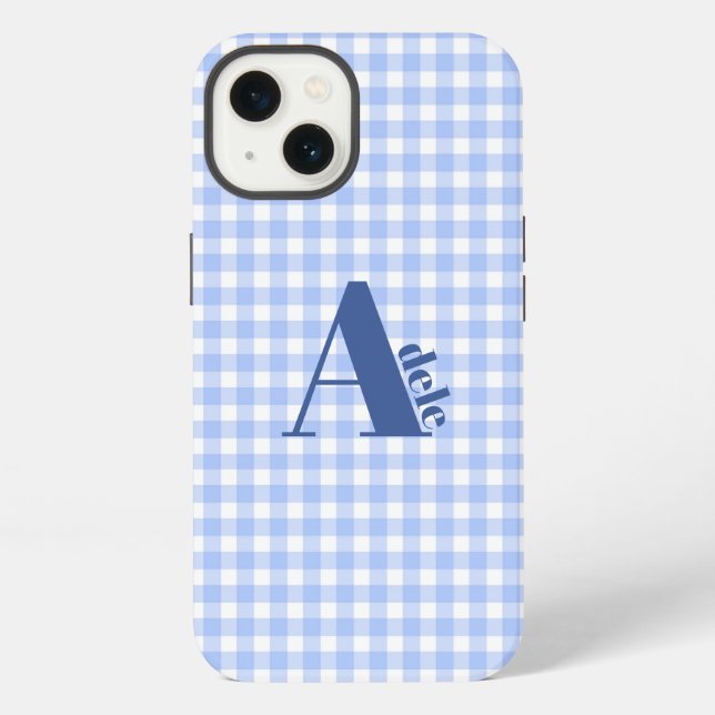 Coque iPhone en vichy bleu (Verso)