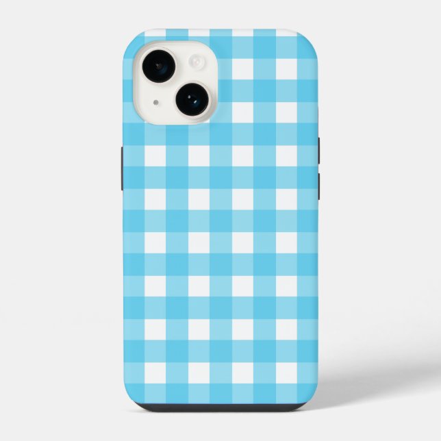 Coque iPhone En vichy bleu cérusé clair (Verso)