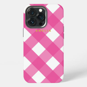 Etui iPhone 13 Pro En vichy rose minimaliste moderne