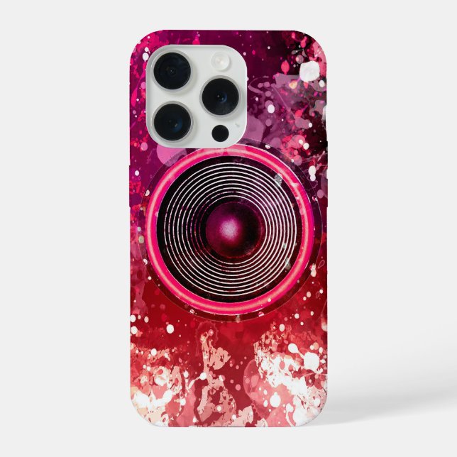 Coque iPhone Enceinte musicale rose et éclaboussures de peintur (Verso)