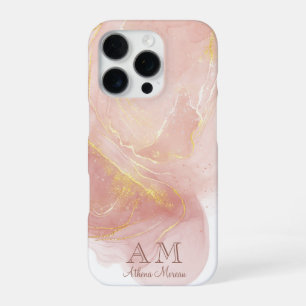Coque iPhone 16 Pro Encre aquarelle rose pêche personnalisable