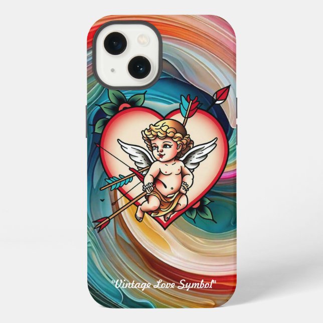 Coque iPhone Encre Cupide et Coeur intemporelle (Verso)