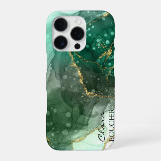 Coque iPhone 16 Pro Encre d'alcool vert Sacramento personnalisable