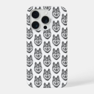 Coque iPhone 15 Pro Encre noir et blanc et aquarelle Siberian Husky
