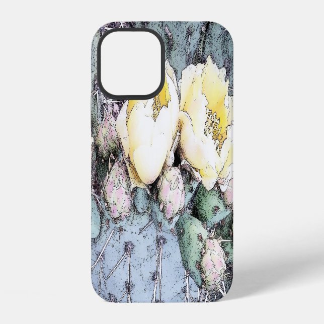 Coque iPhone Encre numérique Fleur de Cactus (Verso)