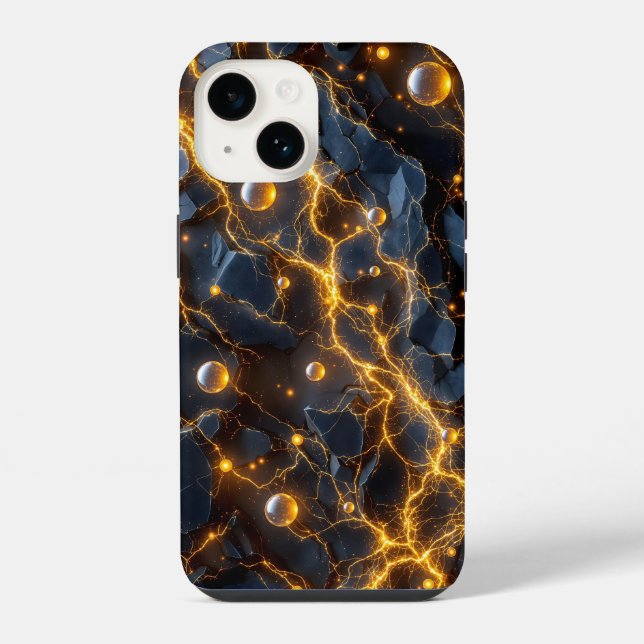 Coque iPhone Énergie Électrique Abstraite avec Éclair Doré (Verso)