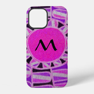 Coque iPhone 12 Énergie solaire du soleil monogramme rose violet n