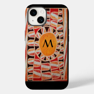 Coque Pour iPhone 14 ÉNERGIE SOLAIRE MONOGRAMME jaune orange rouge noir