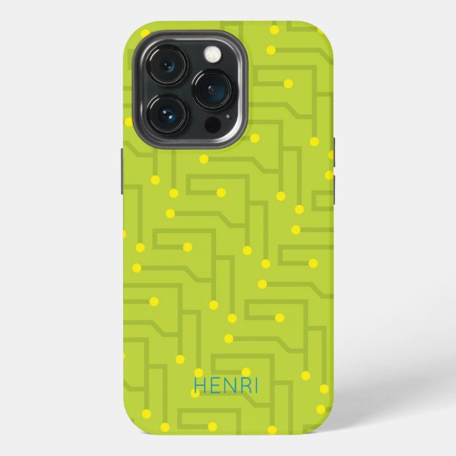 Coque iPhone Enfants Circuit Imprimé NOM Ordinateur Tech Coloré (Dos)
