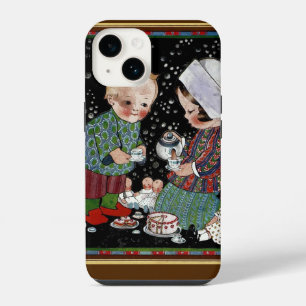 Coque Pour iPhone 14 Enfants vintages ayant une tasse de thé