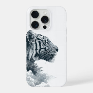Coque iPhone 15 Pro Engraved Tiger Profile Mystic Forest