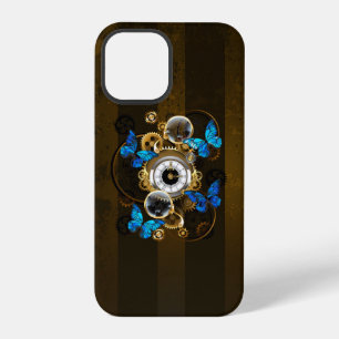 Coque iPhone 12 Pro Engrenages Steampunk et papillons bleus