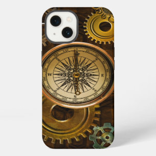 Etui iPhone 13 Engrenages Steampunk sur un design géométrique au