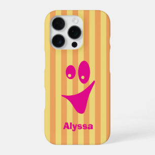 Coque iPhone 16 Pro Énorme Sourire Rose Chaud Rayure Orange