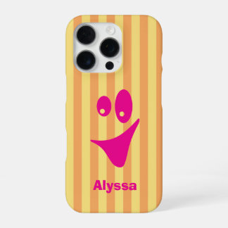Coque iPhone 16 Pro Énorme Sourire Rose Chaud Rayure Orange