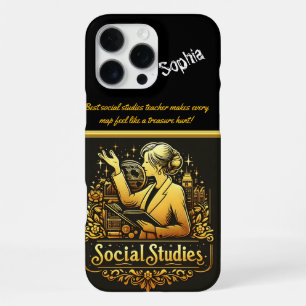 Coque iPhone 16 Pro Max Enseignant inspirant présentant les études sociale