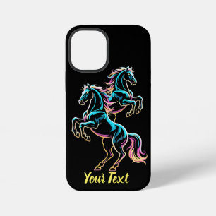 Coque iPhone 12 Mini Enseigne au néon Cheval Style Rétro Glitch