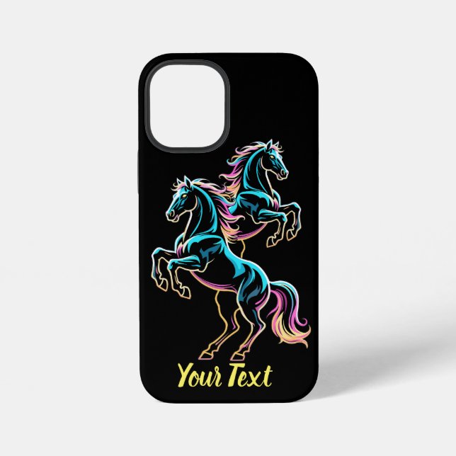 Coque iPhone Enseigne au néon Cheval Style Rétro Glitch (Verso)