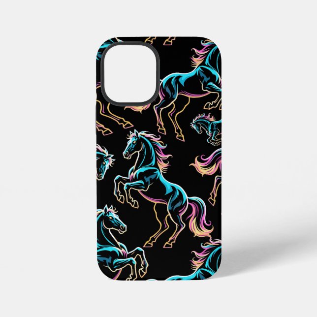 Coque iPhone Enseigne au néon Cheval Style Rétro Glitch (Verso)