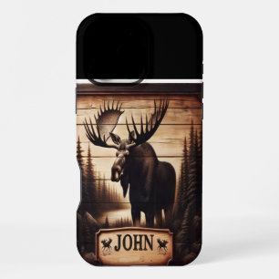 Coque iPhone 16 Pro Max Enseigne de l'orignal de la forêt de John