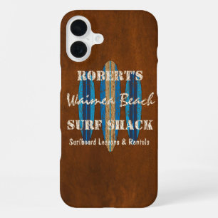 Coque iPhone 16 Plus Enseigne de surf personnalisée Monogramme Planches