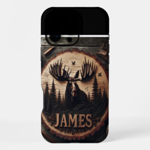 Coque iPhone 16 Pro Max Enseigne d'orignal en bois sculpté