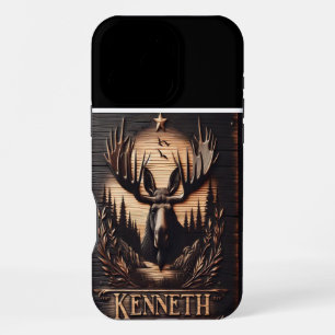 Coque iPhone 16 Pro Max Enseigne en bois de cerf sculpté