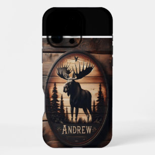 Coque iPhone 16 Pro Max Enseigne en bois silhouette d'orignal