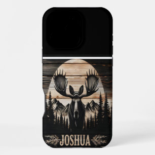 Coque iPhone 16 Pro Max Enseigne en bois silhouette d'orignal