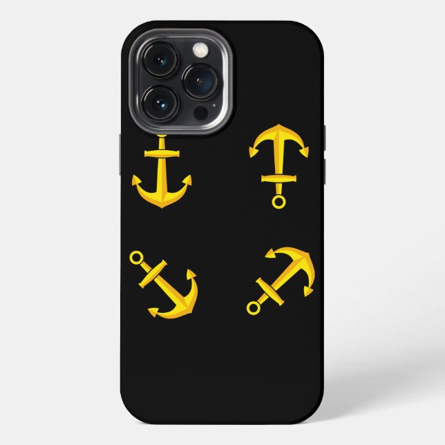 Coque iPhone Ensemble d'ancre de bateau doré de dessin animé (Verso)