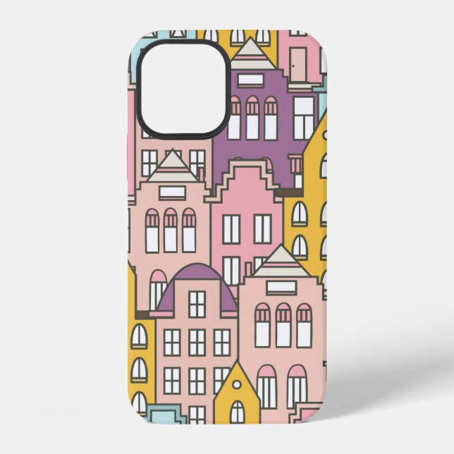 Coque iPhone Ensemble de maisons néerlandaises en motif continu (Verso)