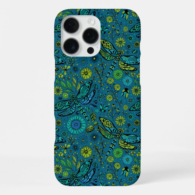 Coque iPhone Envolez-vous, envolez-vous libellule sur bleu (Verso)