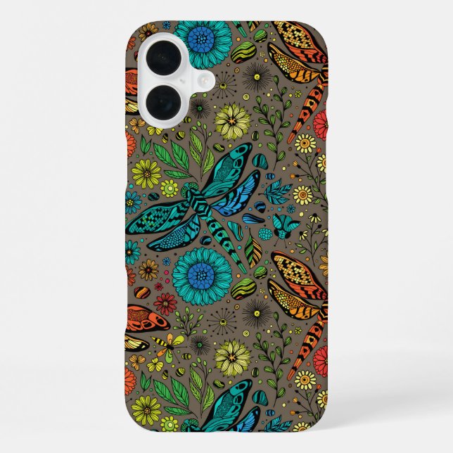 Coque iPhone Envolez-vous, envolez-vous libellule sur brun (Verso)