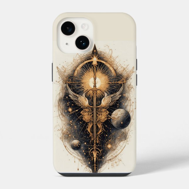 Coque iPhone Épée céleste avec ailes d'ange (Verso)